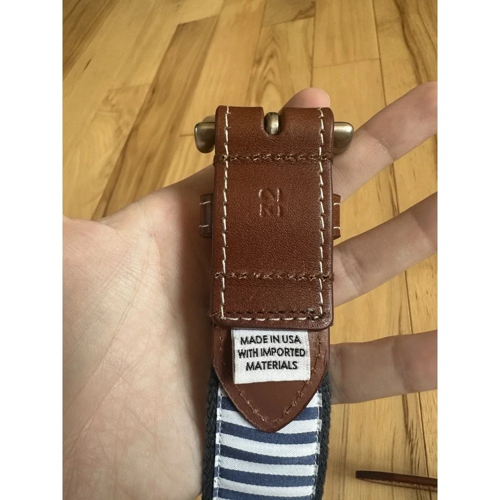Peter Millar Needlepoint USA Harbour Town Golf Links Blue Leather Belt Men's 32